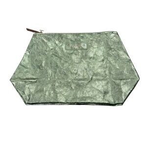 Clinique Green Metallic Textured Cosmetic Bag Pouch Clutch Zipper Easter Basket